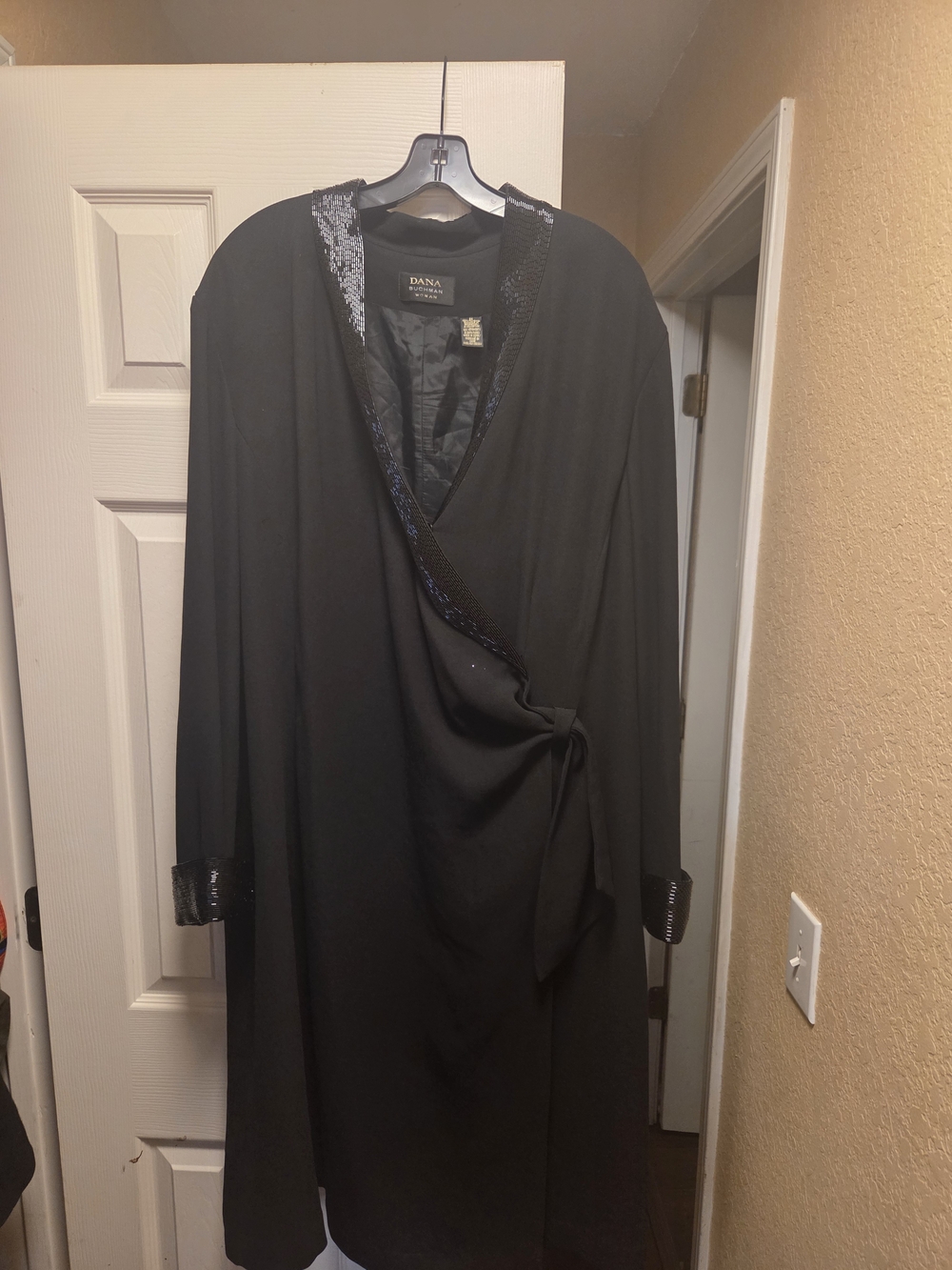 Dana Buchman Black Wrap Dress with Sequin Trim